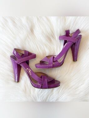 Chloe Purple Patent Crisscross Ankle-Strap Heels